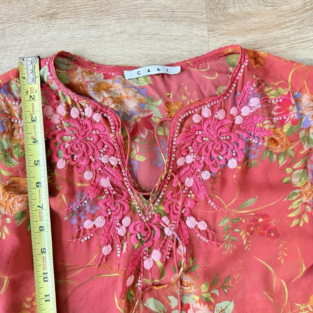 Cabi Coral Floral Lightweight Silk Sequin Embellished Embroidered Blouse Size S - Picture 15 of 15